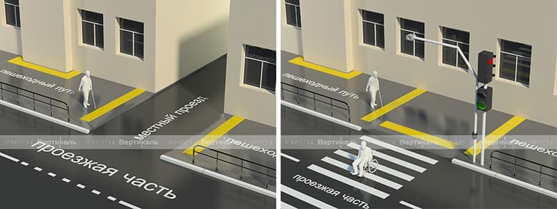 Адаптация тротуаров и пешеходных зон тактильной плитки