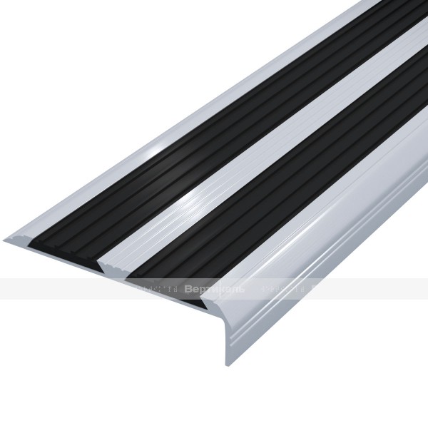 Накладка на ступень противоскользящая, угловая, в антивандальном алюминиевом профиле шириной 80мм, с двумя резиновыми вставками шириной 29мм, черная – фото № 1