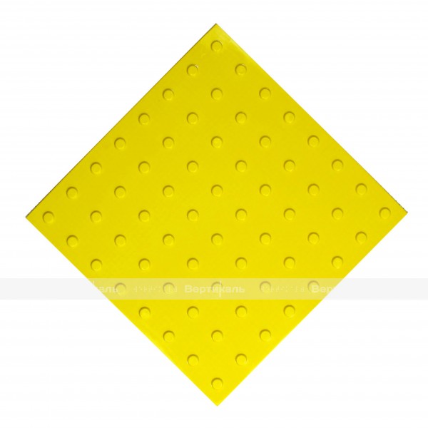 Плитка тактильная (преодолимое препятствие, поле внимания, конусы линейные) 500x500x4, ПУ, желтый, самоклей – фото № 1
