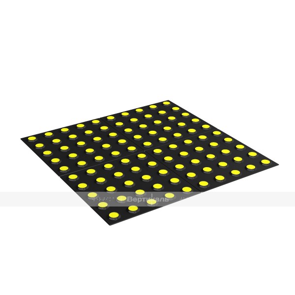 Плитка тактильная (преодолимое препятствие, конусы линейные) 600х600х6, KM, черный/желтый – фото № 1