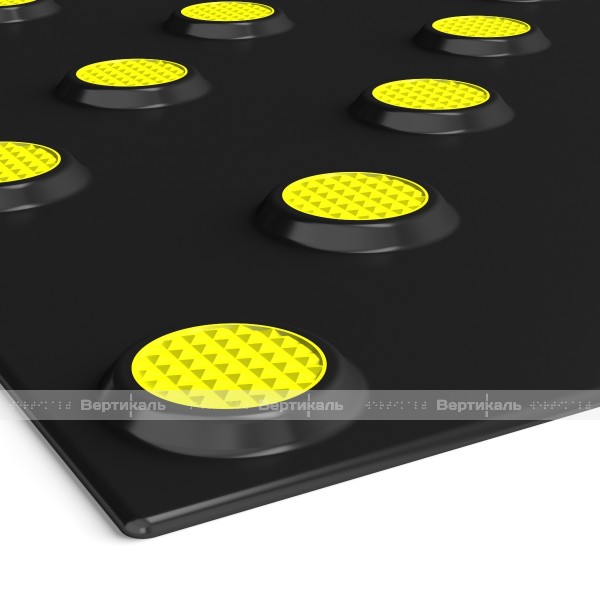 Плитка тактильная (непреодолимое препятствие, конусы шахматные) 600х600х6, KM, черный/желтый – фото № 2