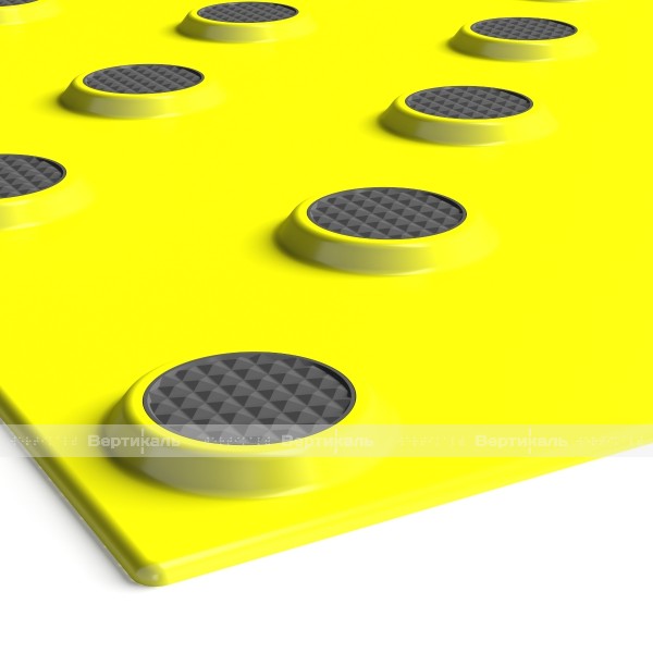 Плитка тактильная (непреодолимое препятствие, конусы шахматные) 600х600х6, KM, желтый/черный – фото № 2