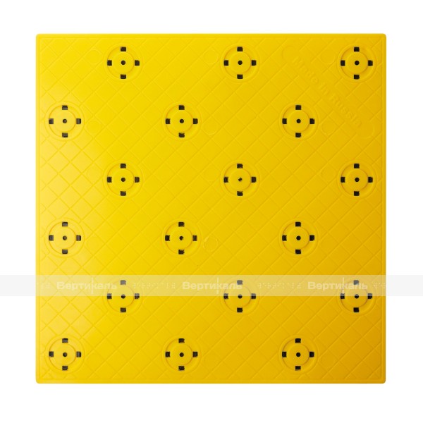 Плитка тактильная контрастная, со сменными рифами (непреодолимое препятствие, конусы шахматные), 300х300х6, PU/PL, желтый/черный – фото № 5