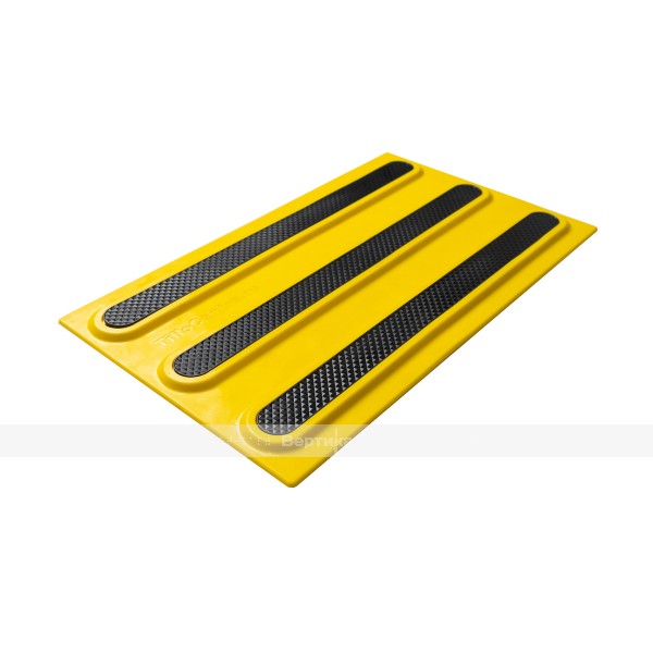 Плитка тактильная контрастная, со сменными рифами (направление движения, зона получения услуг), 180х300х6, PU/PL, желтый/черный – фото № 2