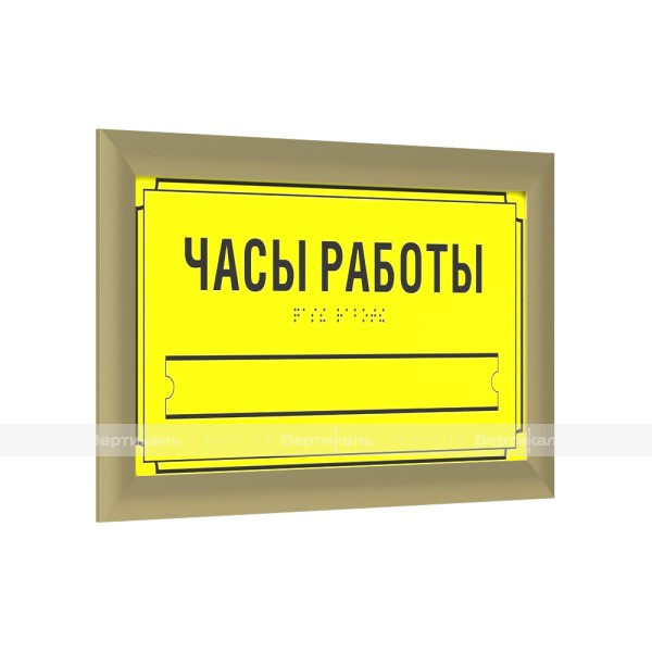 Табличка комплексная тактильная на композитной основе со сменной информацией в золотой рамке 24мм по индивидуальным размерам – фото № 1