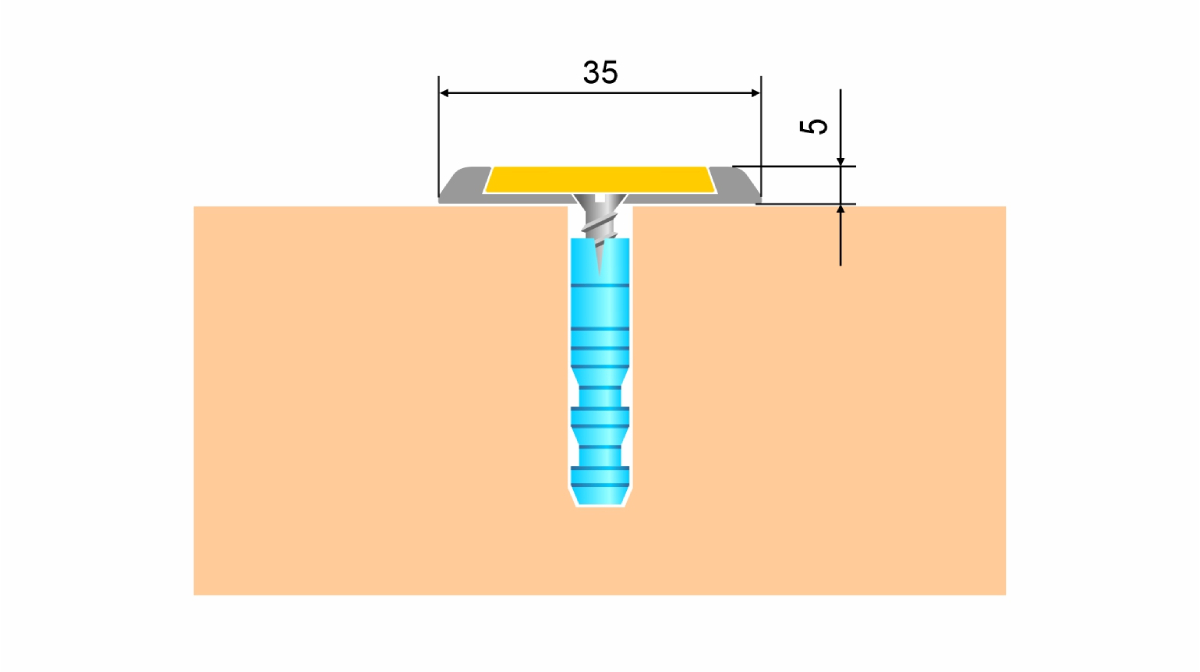 Пример установки тактильного индикатора на дюбель-гвозди