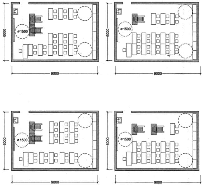 Варианты планировочных решений классных помещений площадью около 50 кв. м