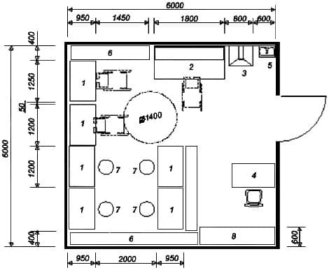 Планировочная схема помещения учебно-производственной мастерской по ремонту аппаратуры и бытовой техники