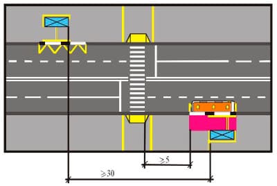 Пример размещения остановочных пунктов, совмещенных с пешеходным переходом, доступным для инвалидов и других маломобильных групп населения