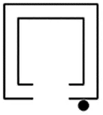 Квадраты (один внутри другого) с разрывом (проемом), указывающим дверь(и)
