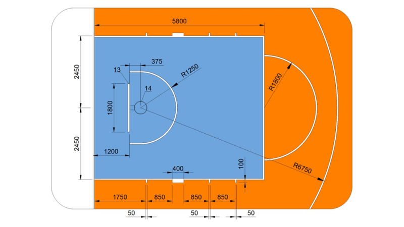 Разметка площадки для баскетбола (узел «А»)