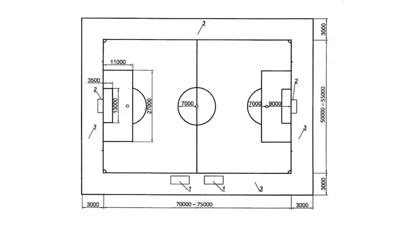 Схема спортивной зоны для футбола (7×7)