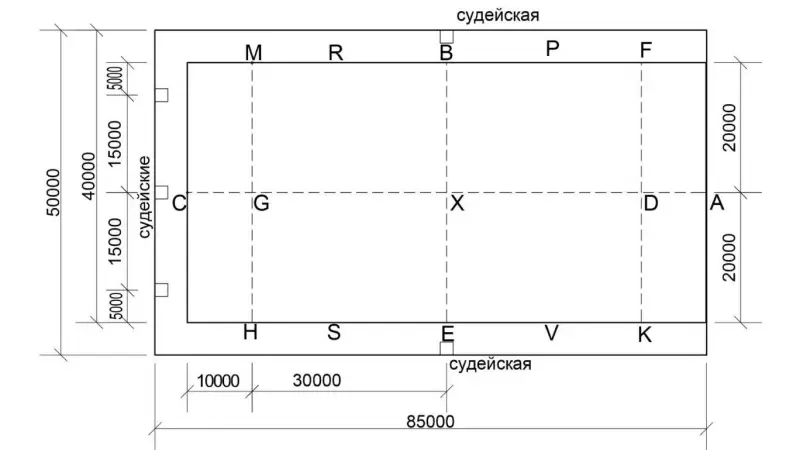 Схема манежа для паралимпийского драйвинга (без учета трибун и зоны посадки на лошадь)