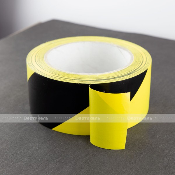 Лента сигнальная для разметки пола, самоклеящаяся, черно-желтого цвета, шириной 75мм, (рулон 30 м) – фото № 2
