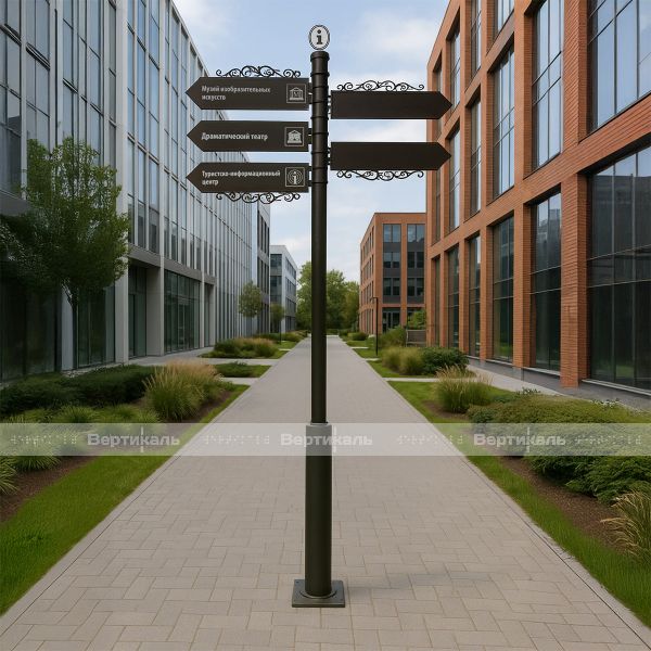 Указатель туристический на пять направлений с поворотными механизмами высотой 3500мм – фото № 2