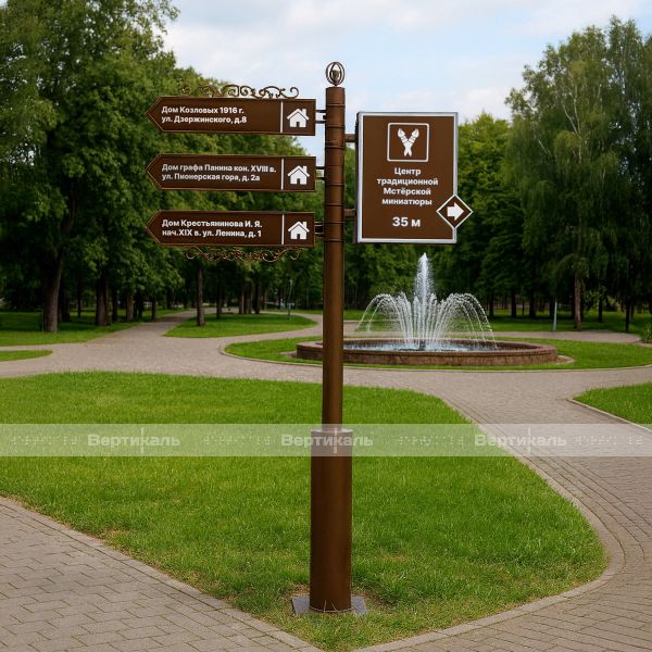 Указатель туристический на три направления со световым коробом и поворотными механизмами 2470х1725мм – фото № 2