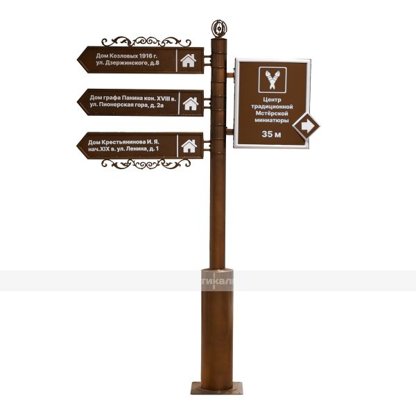 Указатель туристический на три направления со световым коробом и поворотными механизмами 2470х1725мм – фото № 1