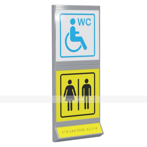 Пиктограмма тактильная, модульная "Общественный туалет с кабиной доступной для инвалидов на кресле-коляске", с наклонным полем, двухсекционная, М17 – фото № 1