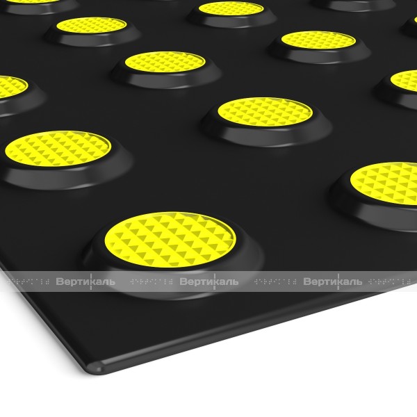 Плитка тактильная (преодолимое препятствие, конусы линейные) 600х600х6, KM, черный/желтый – фото № 2