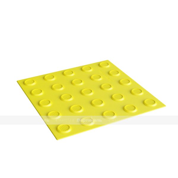 Плитка тактильная контрастная, со сменными рифами (преодолимое препятствие, поле внимания, конусы линейные), 300х300х6, PU/PL, желтый/желтый – фото № 1