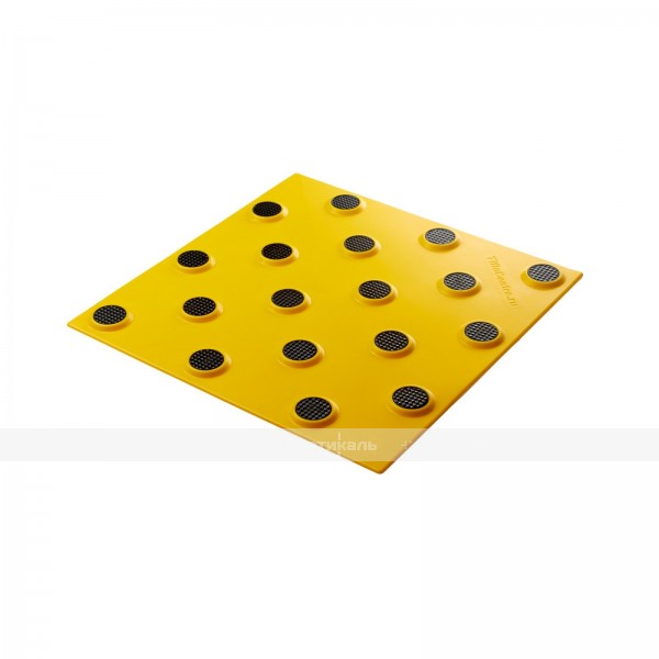 Плитка тактильная контрастная, со сменными рифами (непреодолимое препятствие, конусы шахматные), 300х300х6, PU/PL, желтый/черный – фото № 2