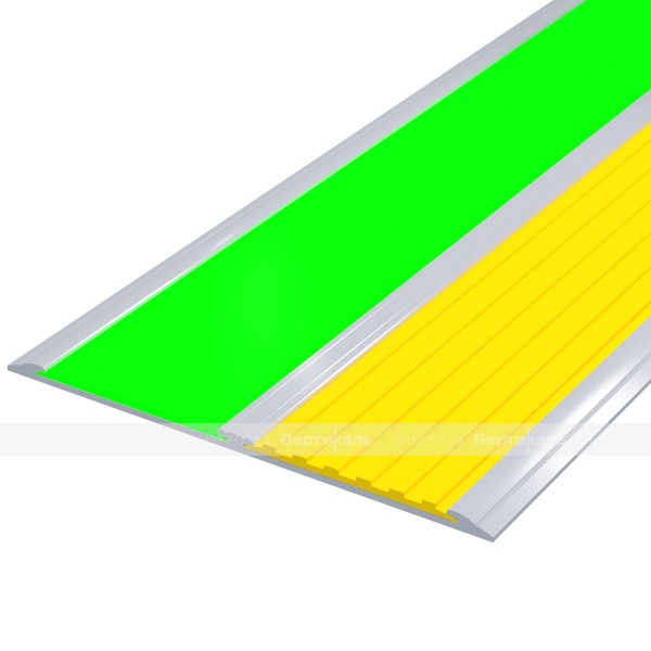 Накладка на ступень в AL профиле шириной 115мм, с двумя контрастными вставками шириной 50мм фотолюм/желт – фото № 1