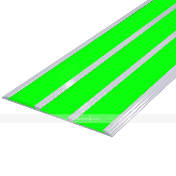 Накладка на ступень в AL профиле шириной 100мм, с тремя контрастными вставками шириной 29мм фотолюминесцентные – фото № 1