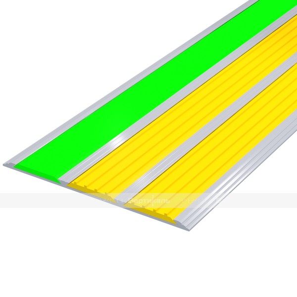 Накладка на ступень в AL профиле шириной 100мм, с тремя контрастными вставками шириной 29мм фотолюм/желтая/желтая  <br /> – фото № 1