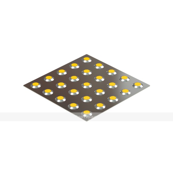 Плитка тактильная со сменными рифами (преодолимое препятствие, конусы линейные) 300х300х7, AISI304, желтый – фото № 1