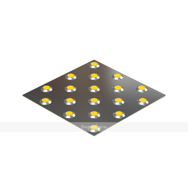 Плитка тактильная со сменными рифами (непреодолимое препятствие, конусы шахматные) 300х300х7, AISI304, желтый – фото № 1