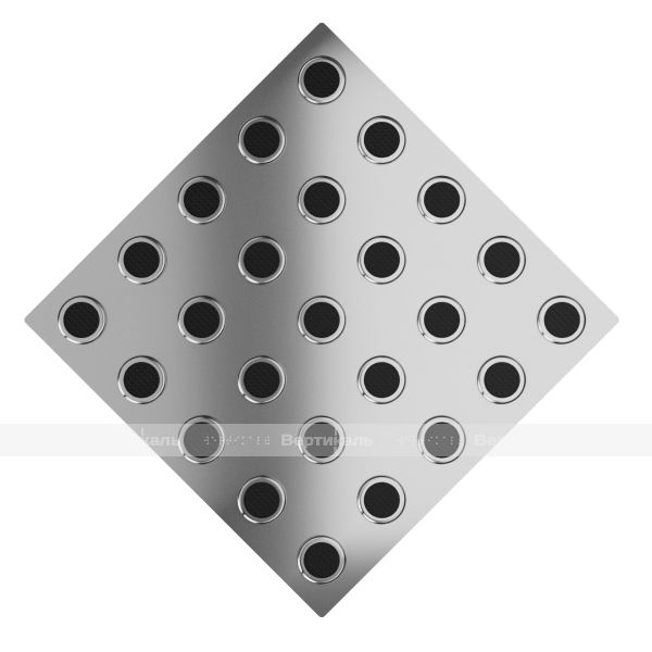 Плитка тактильная (конусы линейные, преодолимое препятствие) нержавеющая сталь AISI 304, 300х300х6 мм, черные вставки – фото № 1