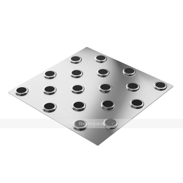 Плитка тактильная (конусы шахматные, непреодолимое препятствие) нержавеющая сталь AISI 304, 300х300х6 мм, черные вставки – фото № 2