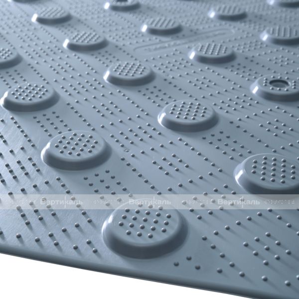 Плитка тактильная (непреодолимое препятствие, конусы шахматные) противоскользящая, 500х500х5, ПУ, серый – фото № 10