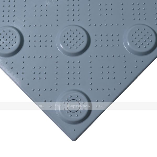 Плитка тактильная (непреодолимое препятствие, конусы шахматные) противоскользящая, 500х500х5, ПУ, серый – фото № 12