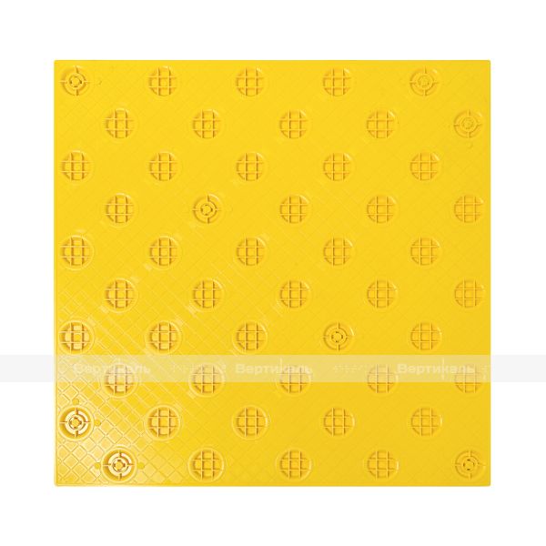 Плитка тактильная (непреодолимое препятствие, конусы шахматные) противоскользящая, 500х500х5, ПВХ, желтый – фото № 5