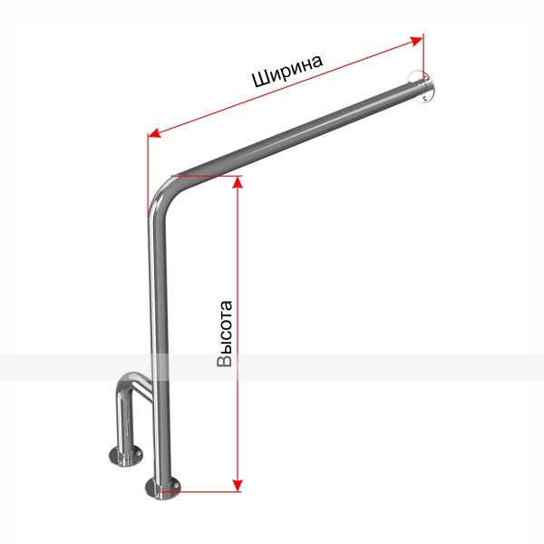 Поручень опорный для санузла, настенно-напольный, тип 4, правый, нержавеющая сталь, D38 мм, индивидуальный – фото № 1