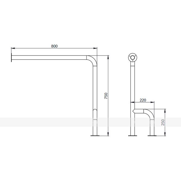 Поручень опорный для санузла, настенно-напольный, тип 4, правый, нержавеющая сталь, D38 мм – фото № 4
