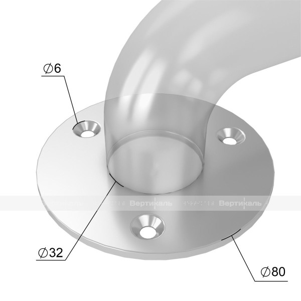 Поручень опорный для ванны, трехопорный, правый, нержавеющая сталь с полиамидными окончаниями, D32 мм, индивидуальный – фото № 2