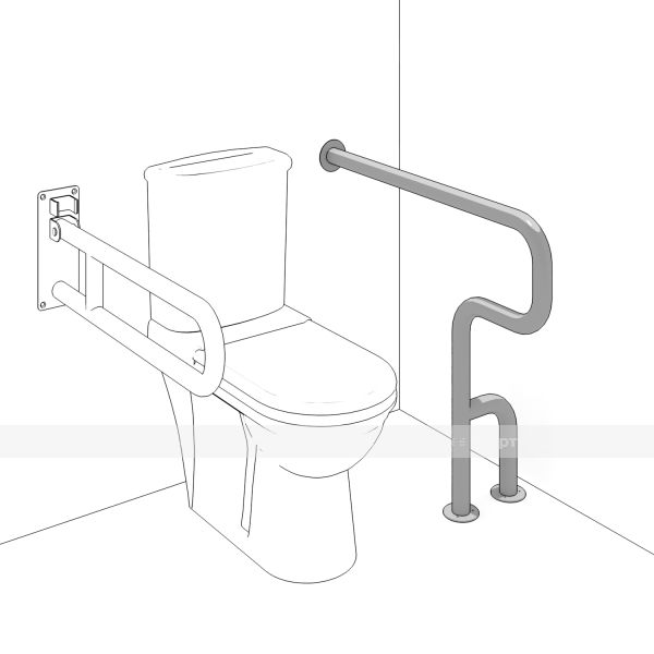 Поручень опорный для санузла (ванна, унитаз, писсуар), левый, с креплением к стене и к полу, фигурный, материал-Ст3, индивидуальный – фото № 2