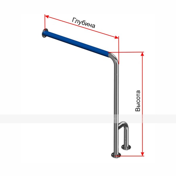 Поручень опорный для санузла, настенно-напольный, тип 4, левый, нержавеющая сталь с ПВХ накладкой, D38 мм, индивидуальный – фото № 1