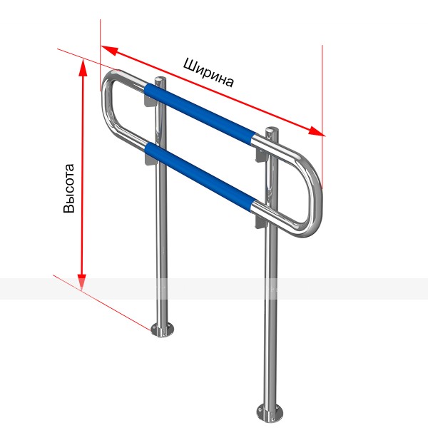 Ограждение с двухуровневыми поручнями, напольное, нержавеющая сталь с ПВХ накладкой, D38 мм, индивидуальное – фото № 1