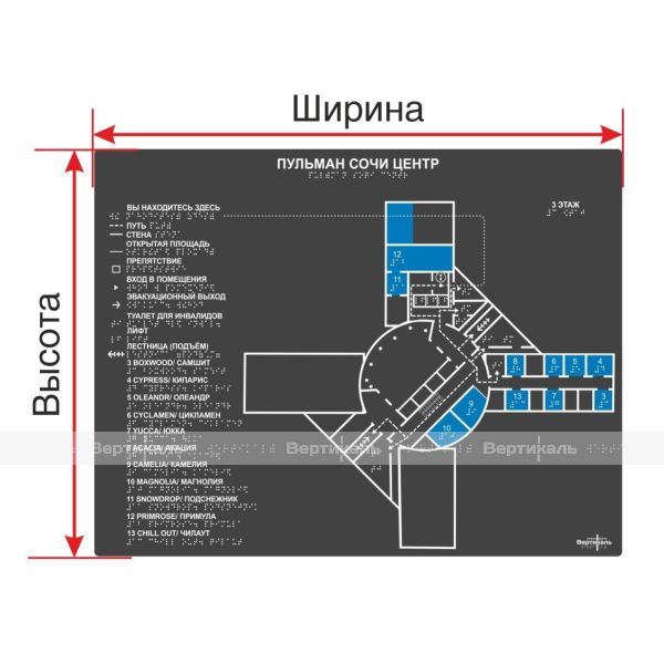 Мнемосхема тактильная «Профи» с увеличенной высотой подъёма и индивидуальными размерами на ПВХ 5 мм – фото № 1