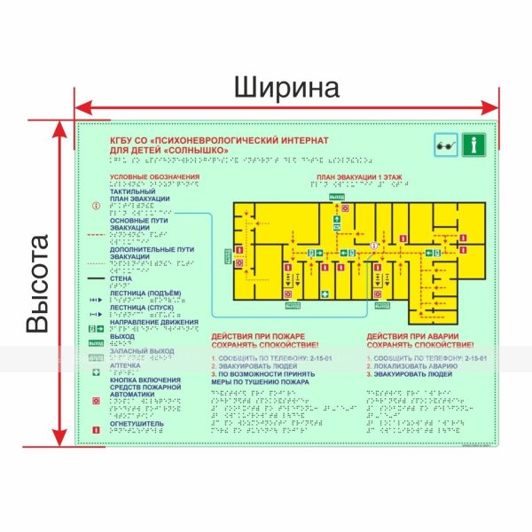 Мнемосхема тактильная «Профи» фотолюминесцентная с увеличенной высотой подъёма и индивидуальными размерами на ПВХ 3 мм – фото № 1