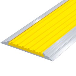 Накладка на ступень противоскользящая в антивандальном алюминиевом профиле шириной 60мм, с резиновой вставкой шириной 50мм, желтая 50400-1x50-Y